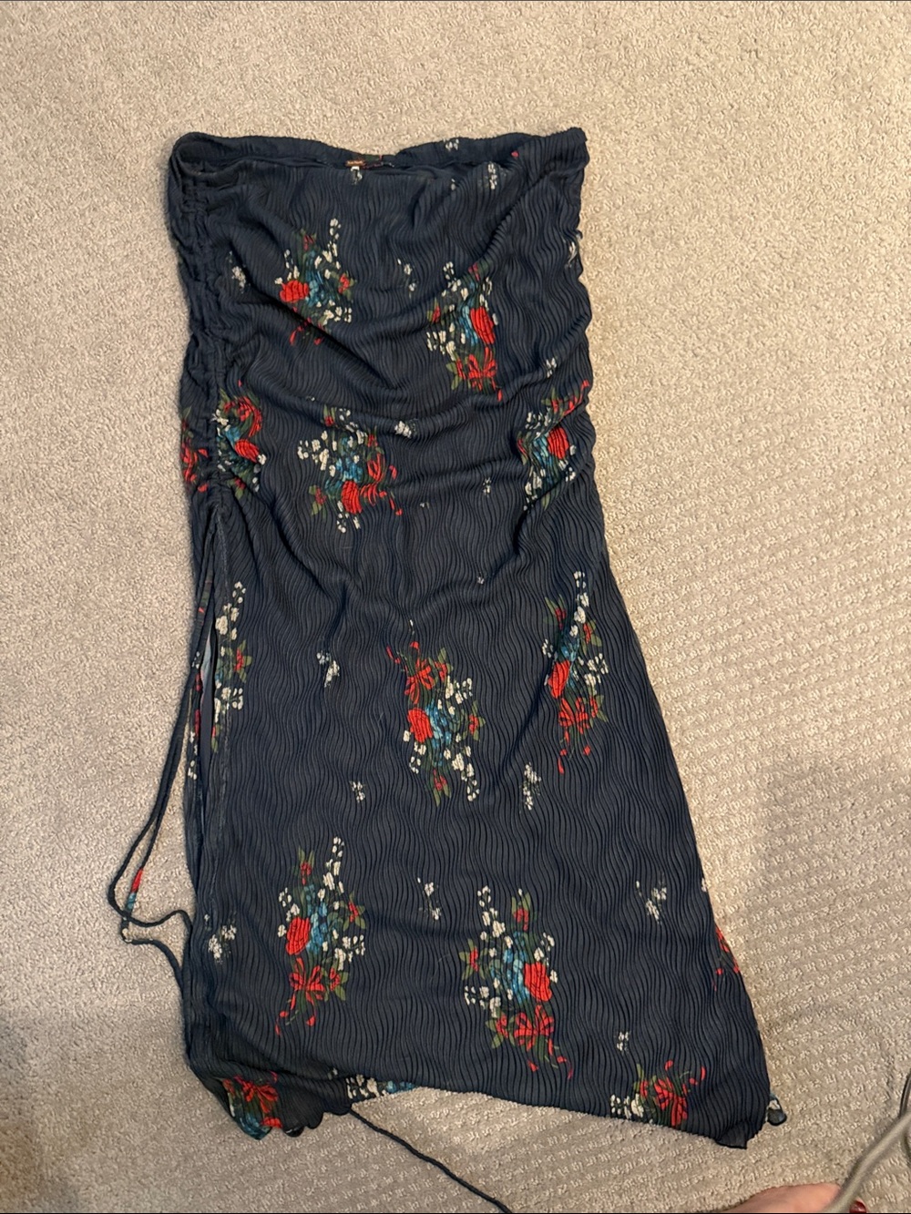 Free People Navy Floral Midi Skirt